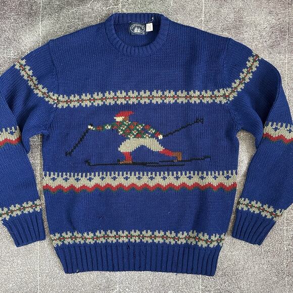 Men's Vintage 90's Boat House Row Chunky Knit Blue Skier Crewneck Sweater Sz XL